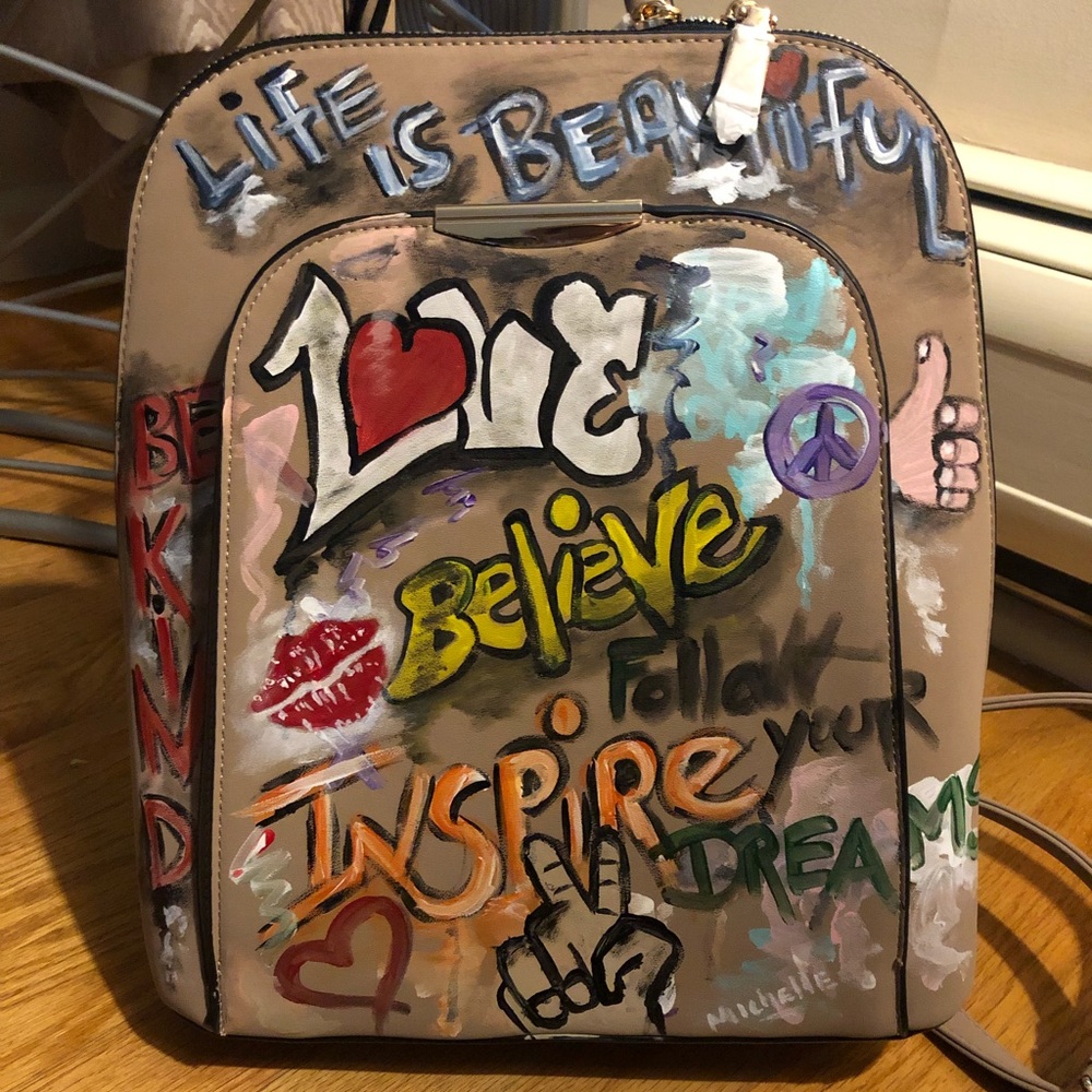 One of a kind💜Custom Handpainted Vegan backpack